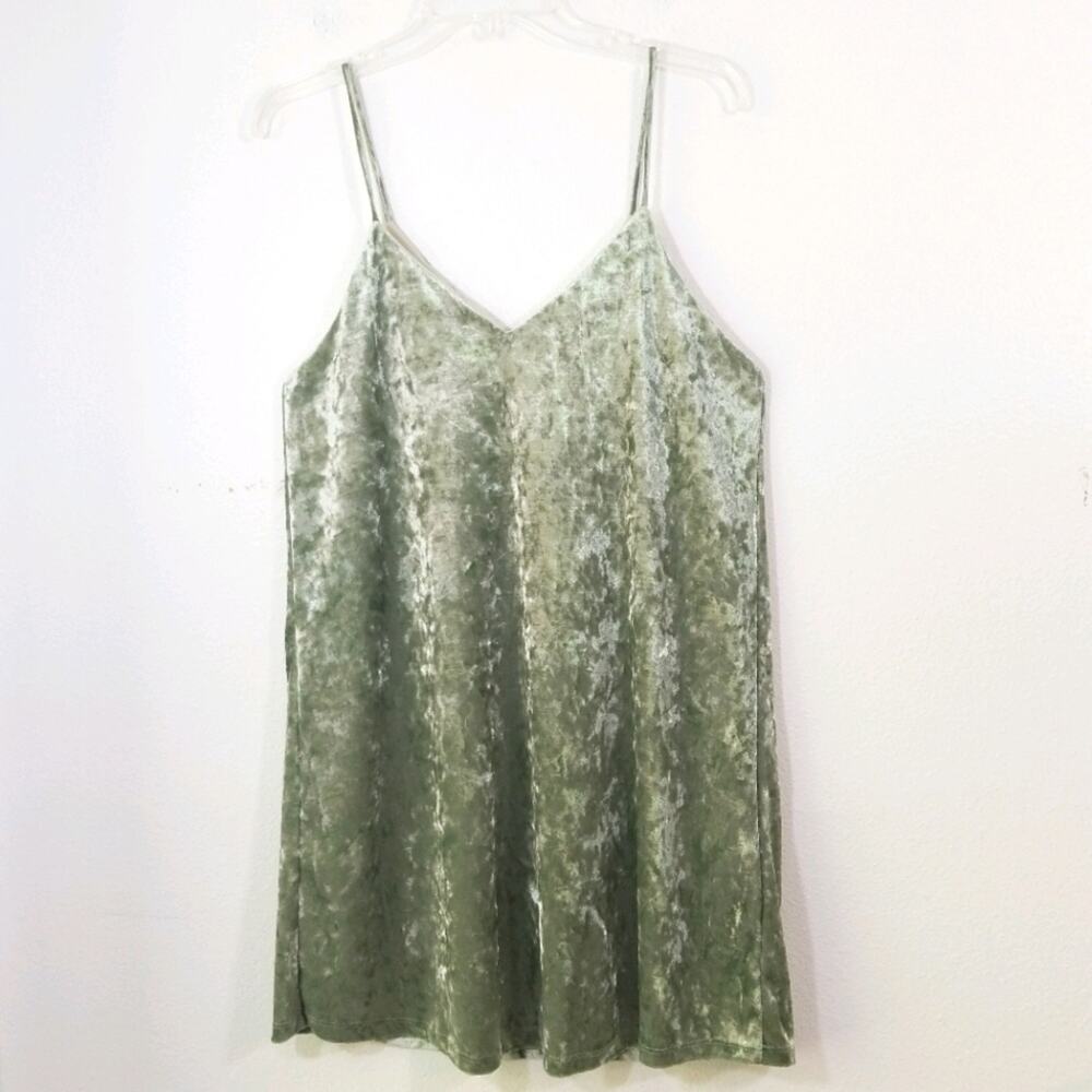 Mahina moss green crushed velvet mini dress S USA